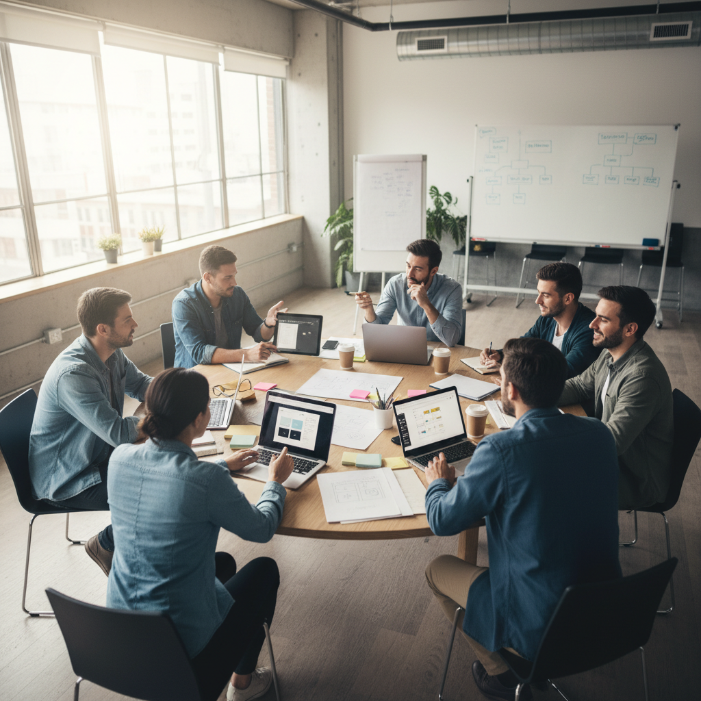 Jain Innovates team collaborating on PTFE sealing solutions in a modern workspace